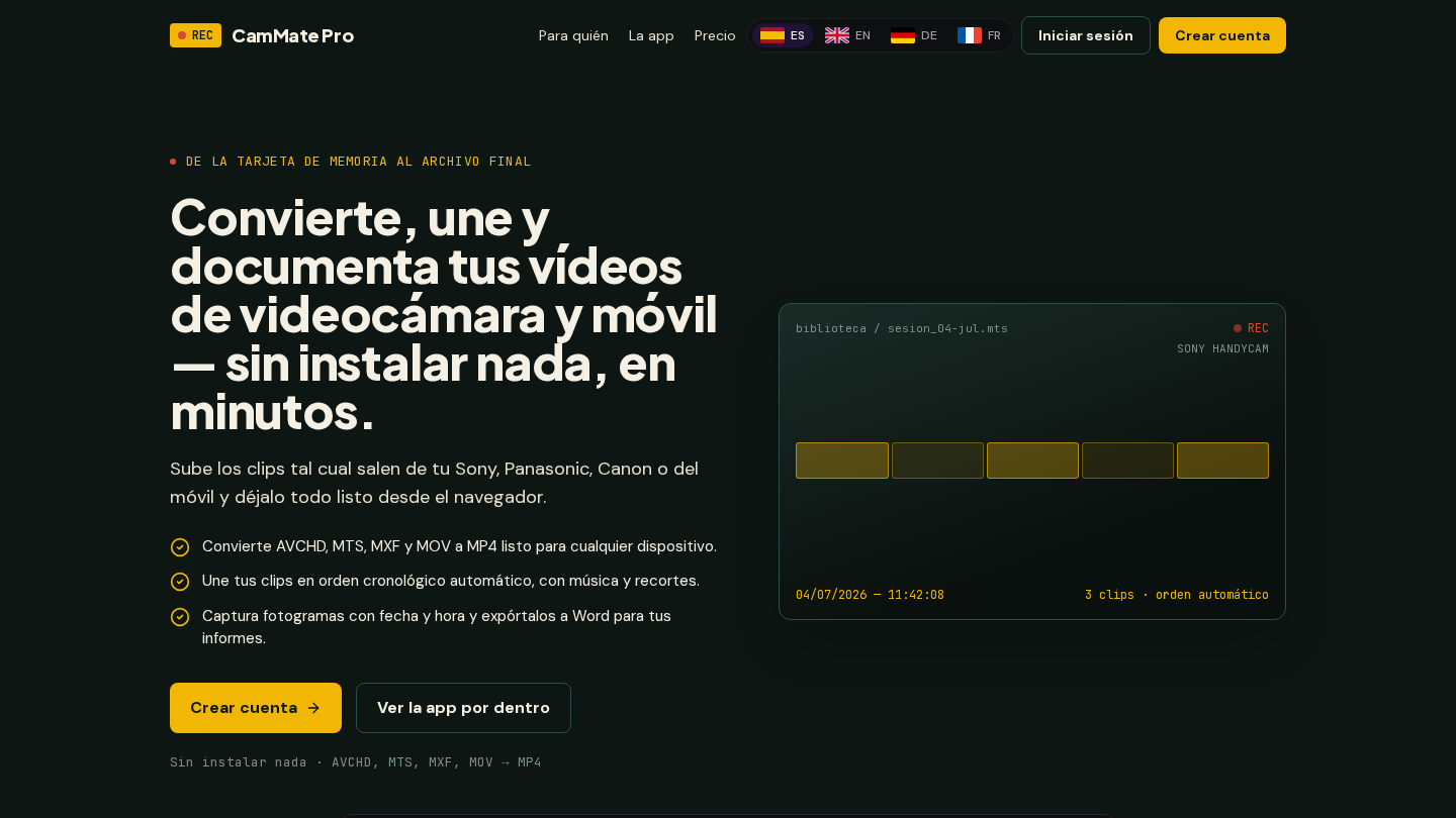 CamMate Pro — Web diseñada por Web&Go
